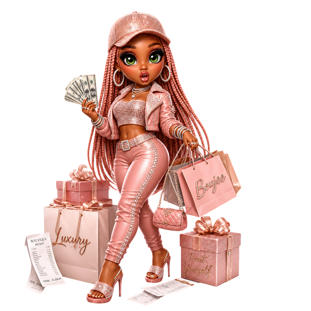 Shopping Vibe Queen PNG Bundle, Pink Chibi Girl PNG, Boujee Shopping Clipart, Glam Girl Sublimation Design, Digital Download for Shirts Mugs