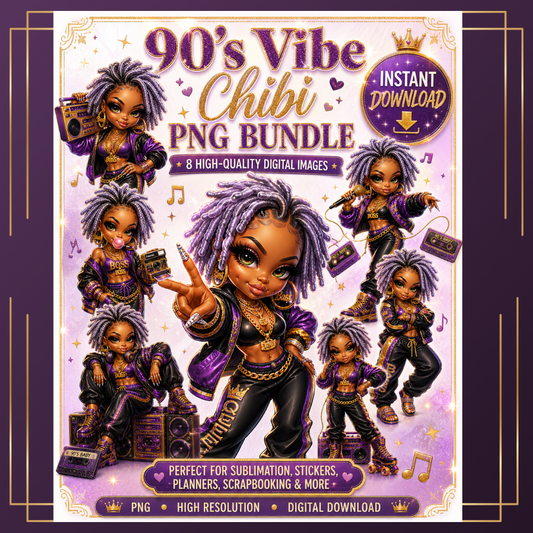 90’s Vibe Chibi PNG Bundle – 8 High-Resolution Digital Designs