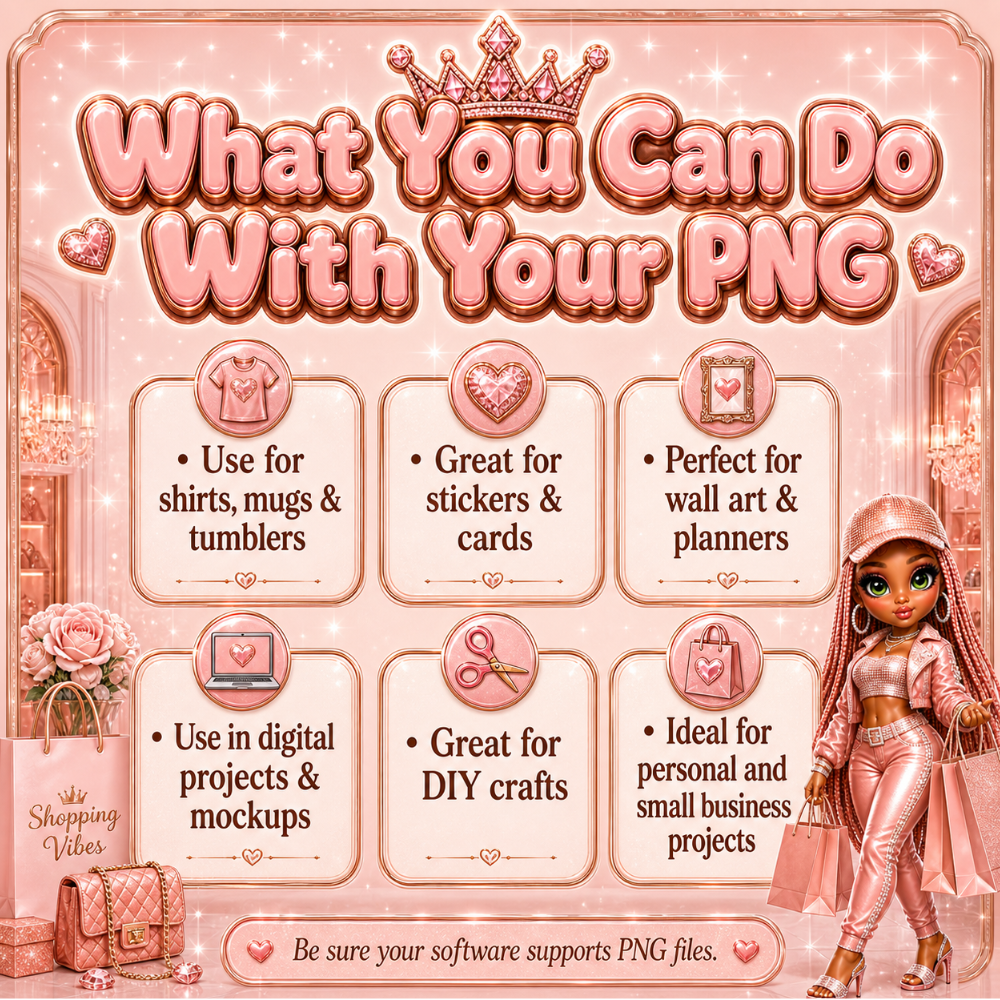 Shopping Vibe Queen PNG Bundle, Pink Chibi Girl PNG, Boujee Shopping Clipart, Glam Girl Sublimation Design, Digital Download for Shirts Mugs