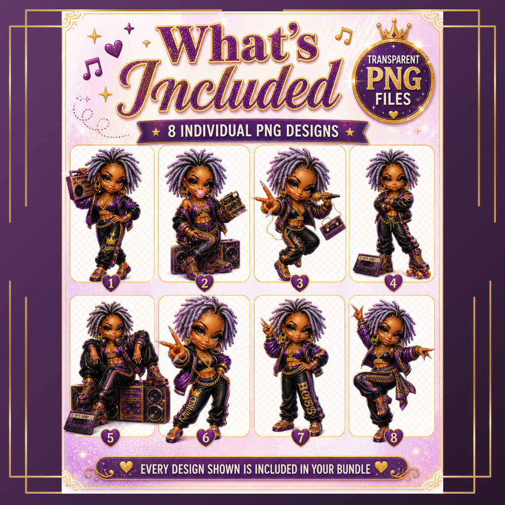 90’s Vibe Chibi PNG Bundle – 8 High-Resolution Digital Designs
