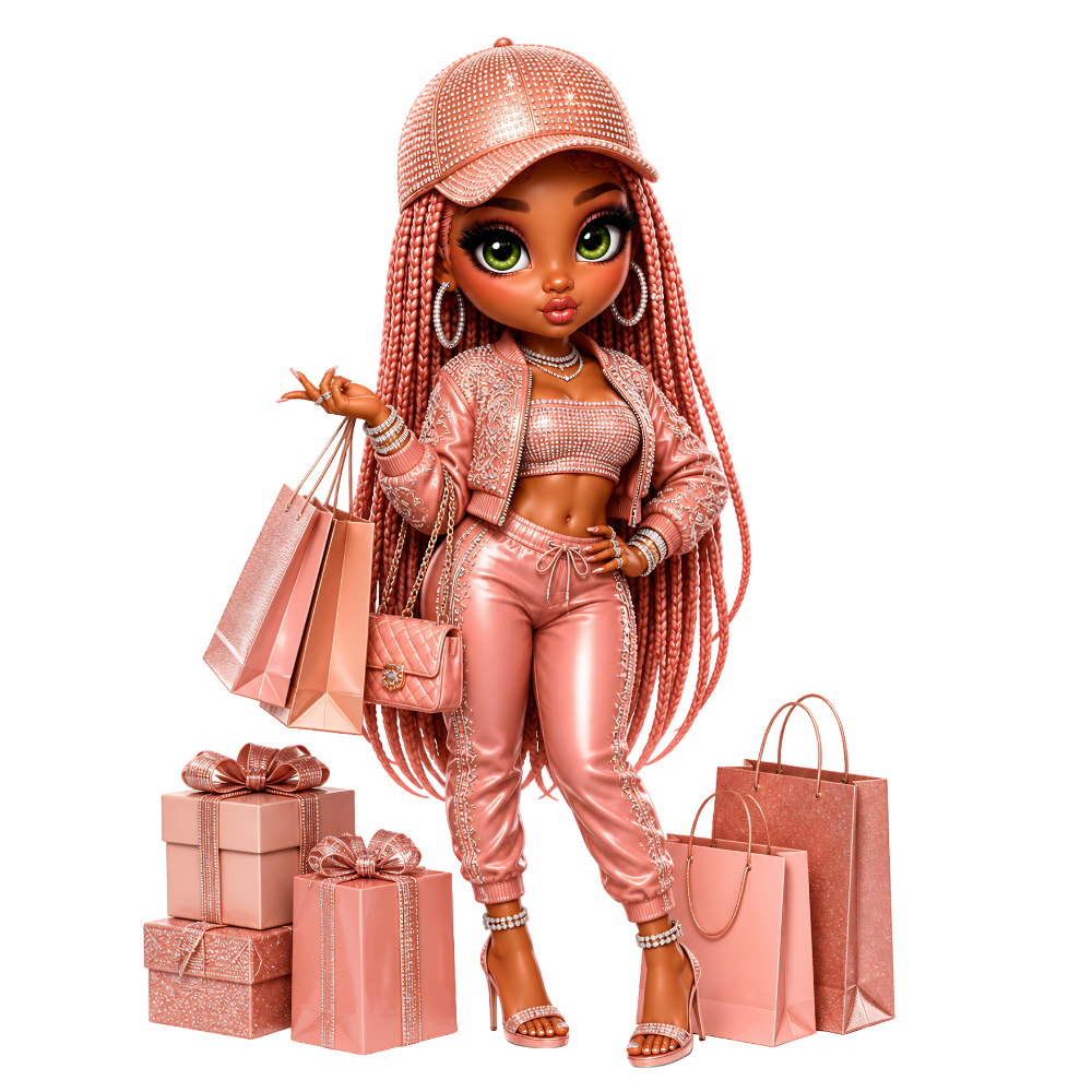 Shopping Vibe Queen PNG Bundle, Pink Chibi Girl PNG, Boujee Shopping Clipart, Glam Girl Sublimation Design, Digital Download for Shirts Mugs