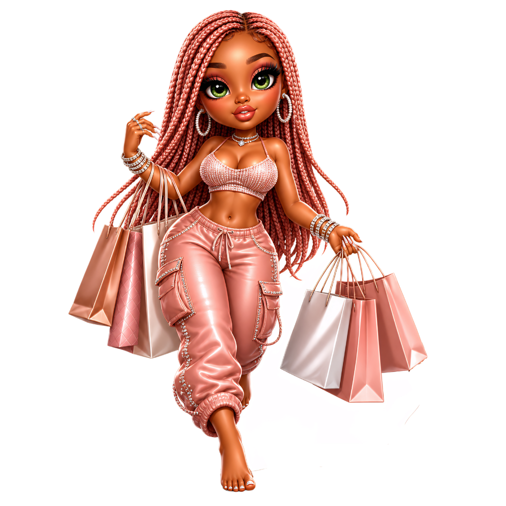 Shopping Vibe Queen PNG Bundle, Pink Chibi Girl PNG, Boujee Shopping Clipart, Glam Girl Sublimation Design, Digital Download for Shirts Mugs