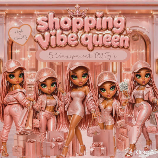 Shopping Vibe Queen PNG Bundle, Pink Chibi Girl PNG, Boujee Shopping Clipart, Glam Girl Sublimation Design, Digital Download for Shirts Mugs